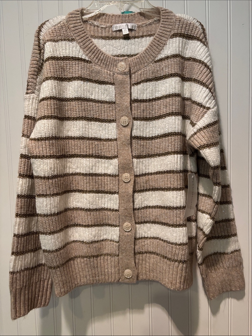 NWT Design History Cozy Metallic & Sequin Rochie Cardigan SzM